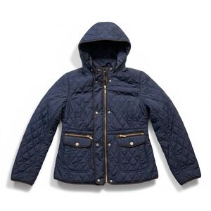Active USA Navy Blue Diamond Quilted Hooded Barn Jacket Women's Small